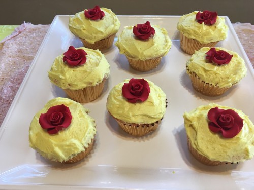 yellow cupcakes red roses beauty and the beast